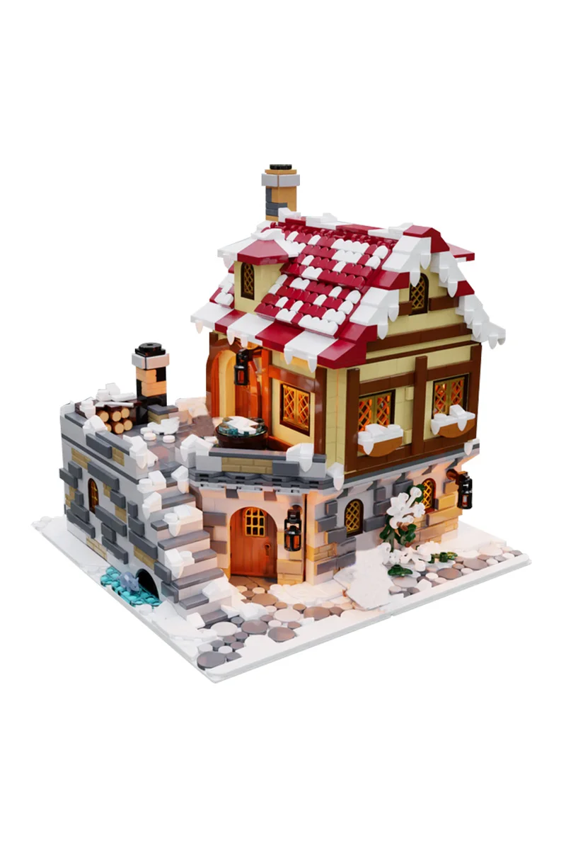

Gobricks MOC 2465 PCS The Tavern Under the Snow Building Blocks Model Medieval Winter Tavern Architecture Bricks Toys Kids Gifts