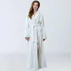 Autumn Winter New In Women's Pajamas Comfortable Sleepwear Women Nightgown Thickened Extended Yukata Flanne Solid Color Bathrobe