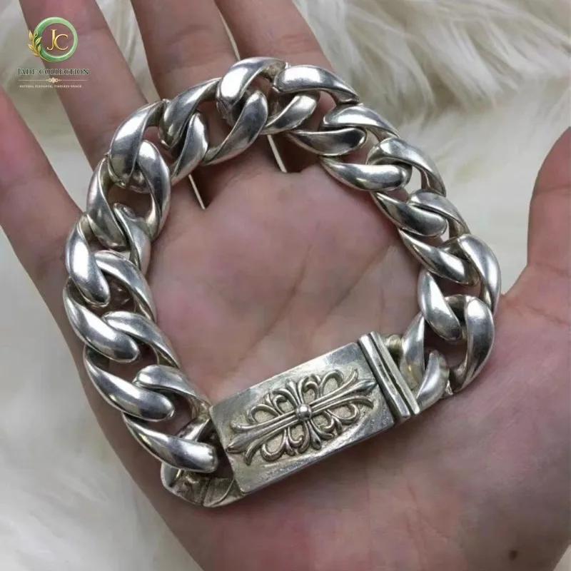 Miao Tibetan Silver Bracelet, Minimalist Retro Niche Punk Hip Hop Unisex Wrist Jewelry