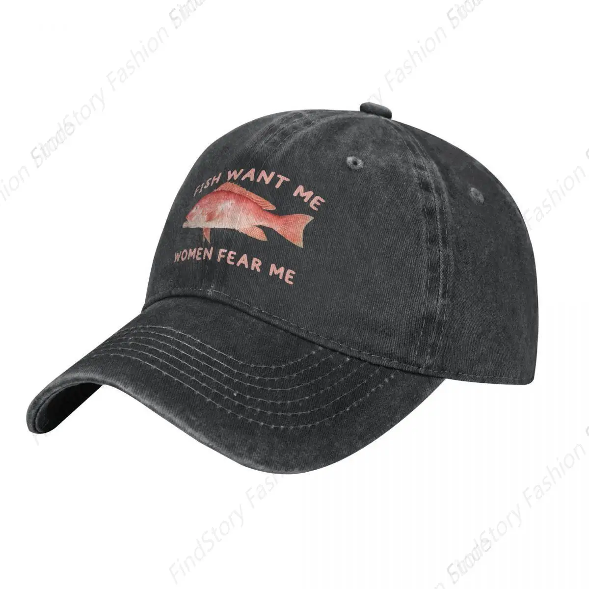 Fish Want Me Women Fear Me Classic Baseball Cap Unisex Vintage Trucker Denim Hat Adjustable Cowboy for Men Women Casual Hip-hop