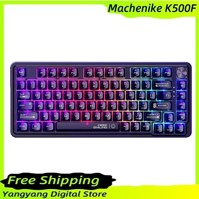 

Machenike K500f Mechanical Keyboard Hot Plug Wired Three Mode Pbt Transparent Key Rgb Office Game Keyboard 81-key Keyboard