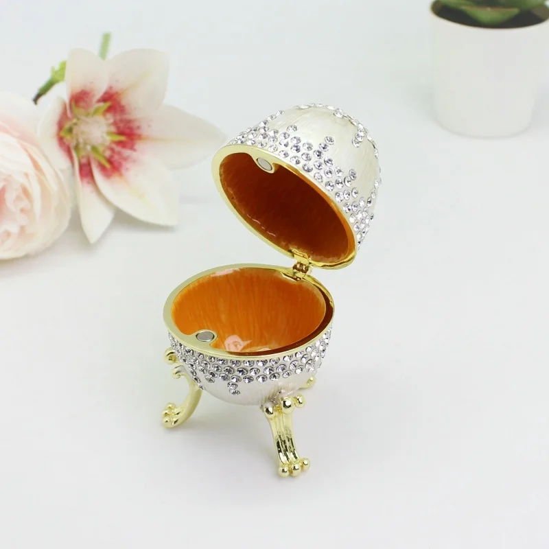 SHINNYGIFTS Easter Egg Trinket Box Enamel Jewelry Box Hand Painted Egg Metal Easter Fabergé Egg Christmas Decoration