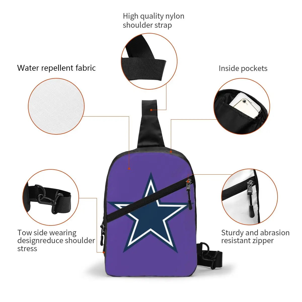 Customized Cowboy Star Sling Bags for Men Cool Shoulder Chest Crossbody Backpack Travel Hiking Daypack