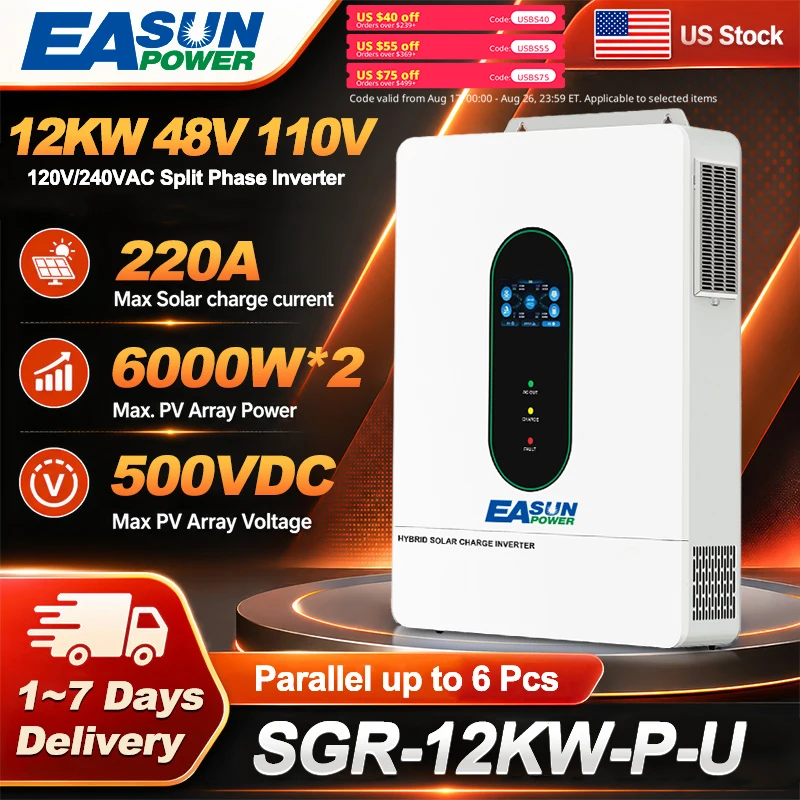 EASUN POWER 12KW Split Phase Grid-Tied Solar Inverter 240V MPPT with WIFI Parallel Communication Solar Controller US Stock
