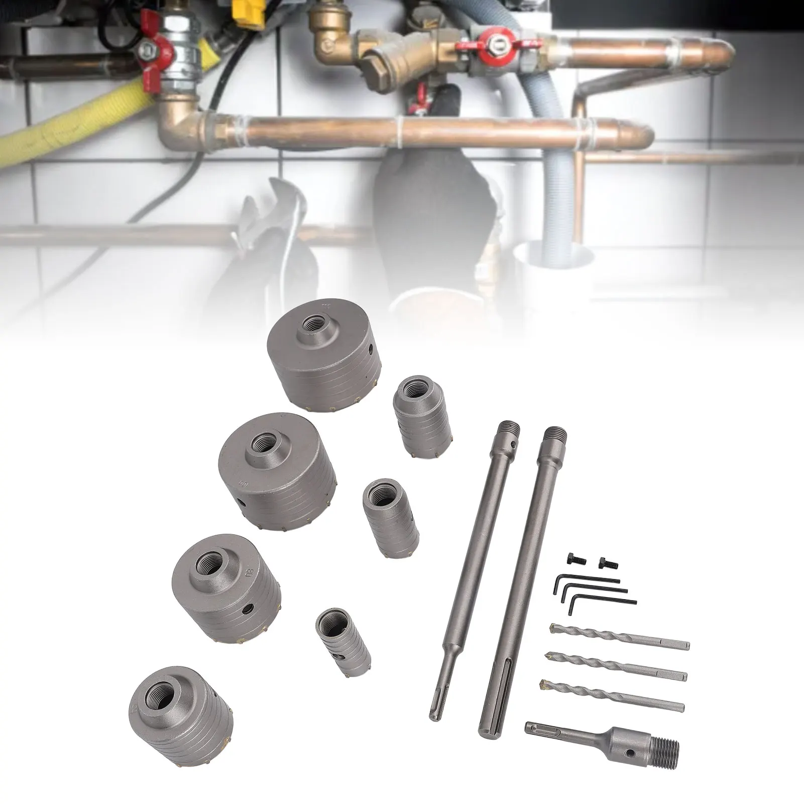 

Concrete Drill Bit Set Concrete Hole Saw Kit 30 40 50 65 80 100 110mm Drill Bit Set for Installing HVAC Systems and Plumbing