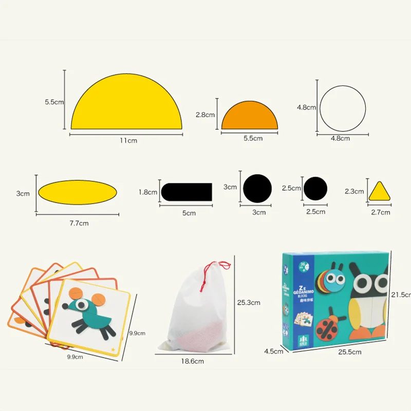 บล็อกไม้ปริศนาฝึกสมองของเล่น 3D แทนแกรมจิ๊กซอว์ของขวัญเพื่อการศึกษา