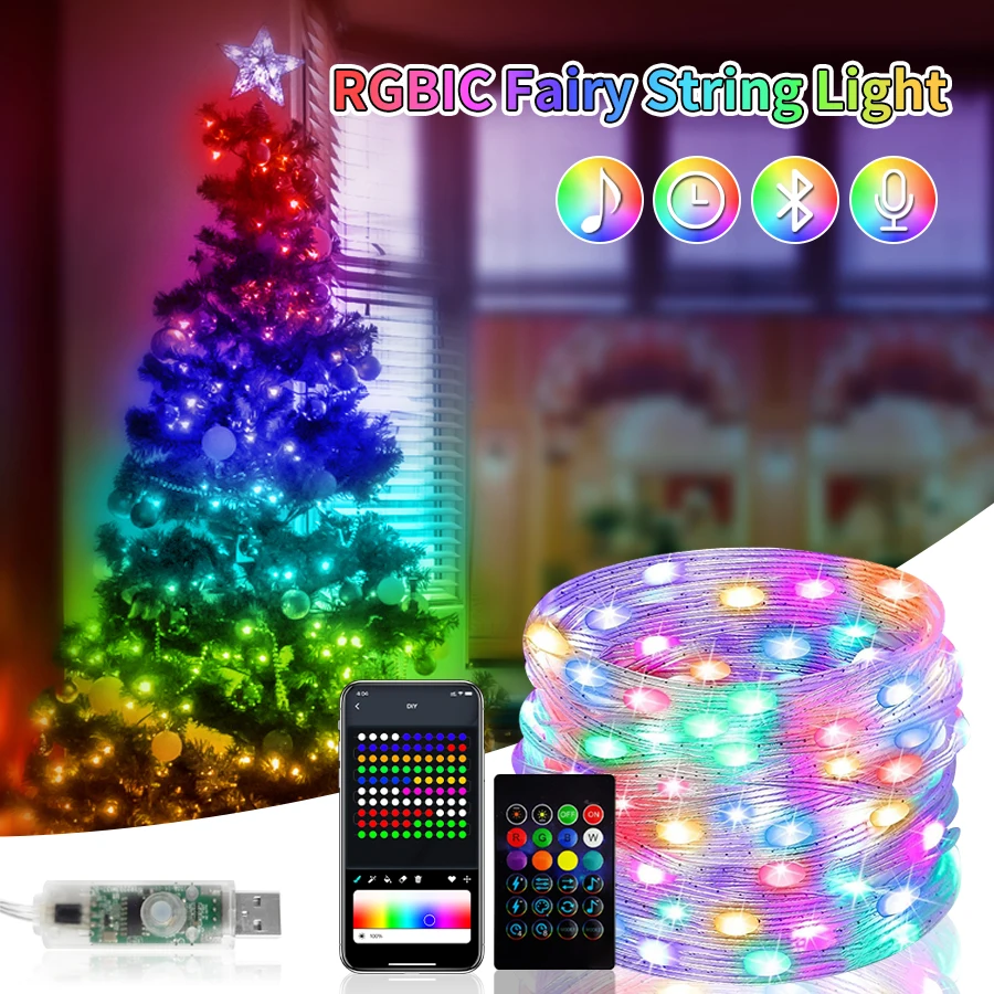 

10 м Bluetooth светодиодные гирлянды WS2812B RGB Smart IC приложение Dreamcolor гирлянда гирлянды садовая вечеринка Рождественский свадебный декор