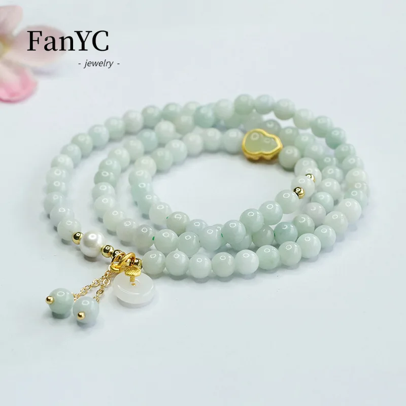 Natural Myanmar Jadeite Round Bead Gourd String DIY Multi Loop Bracelet Necklace Ladies Fashion Jewellery