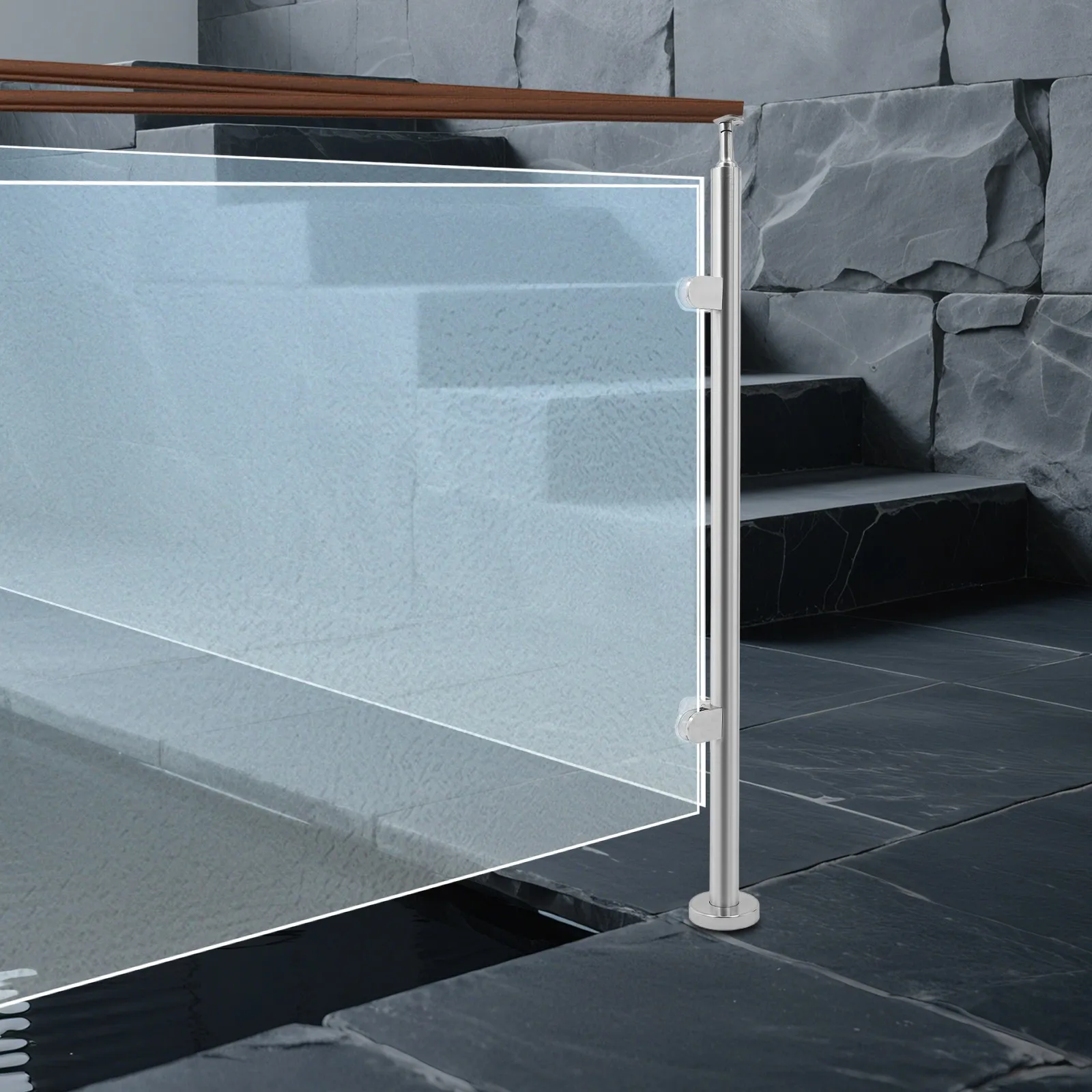 

Stable Glass Railing Corner Post Compatible With 0.47In Glass - Solid Base+Practical Pads, Prevents Glass Wobbling/Sliding