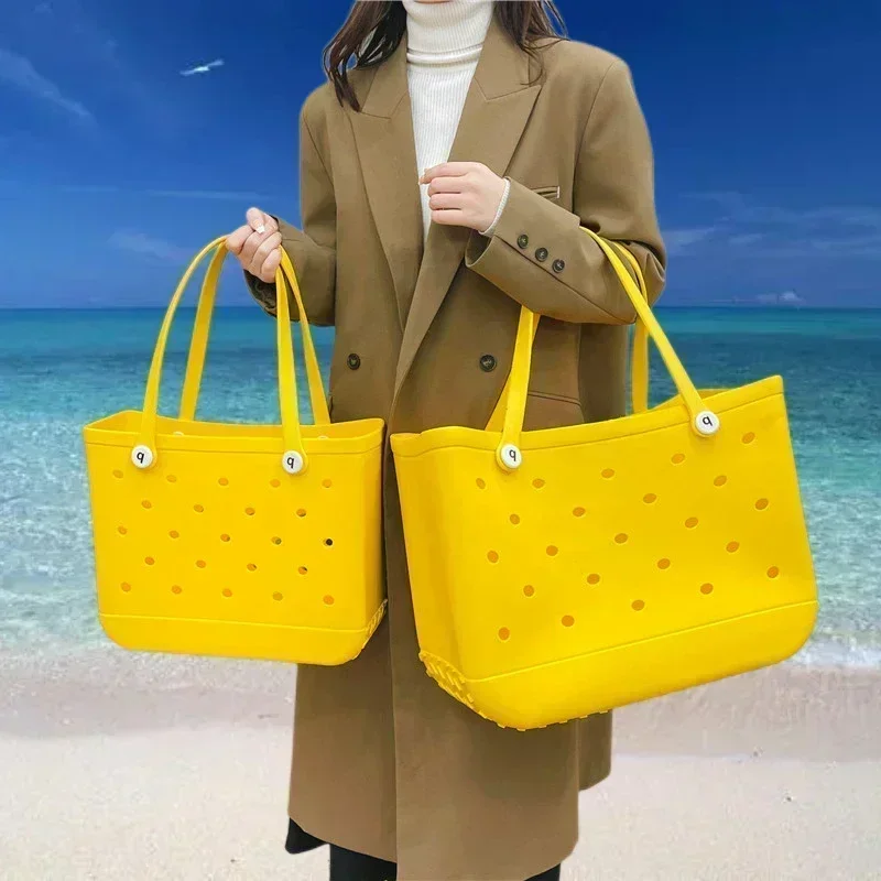

L/XL Beach Sac Bag Summer EVA Waterproof Travel Storage Basket Large Rubber Shoulder Handbag Women Shopping Beach Jelly Tote Bag