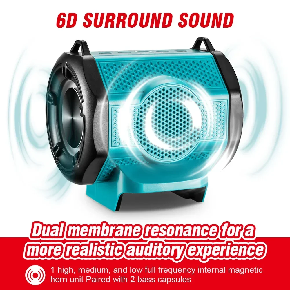 Imagem -05 - Altifalante sem Fio Bluetooth Altifalante ao ar Livre Som Surround 6d Bateria Makita 18v Bateria de Lítio Mt007