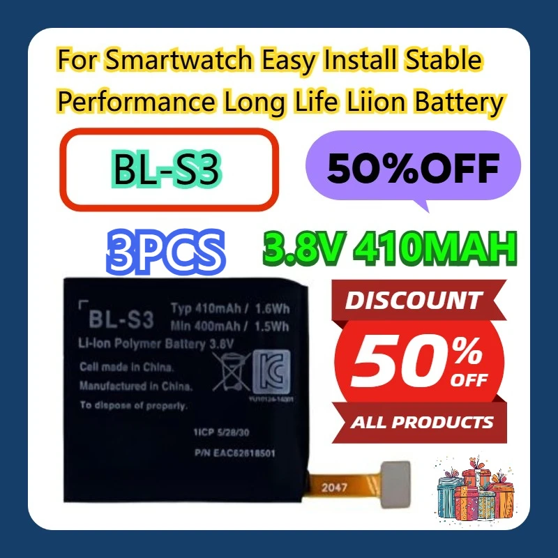 

For Smartwatch Easy Install Stable Performance Long Life Liion BL-S3 Battery 3pcs