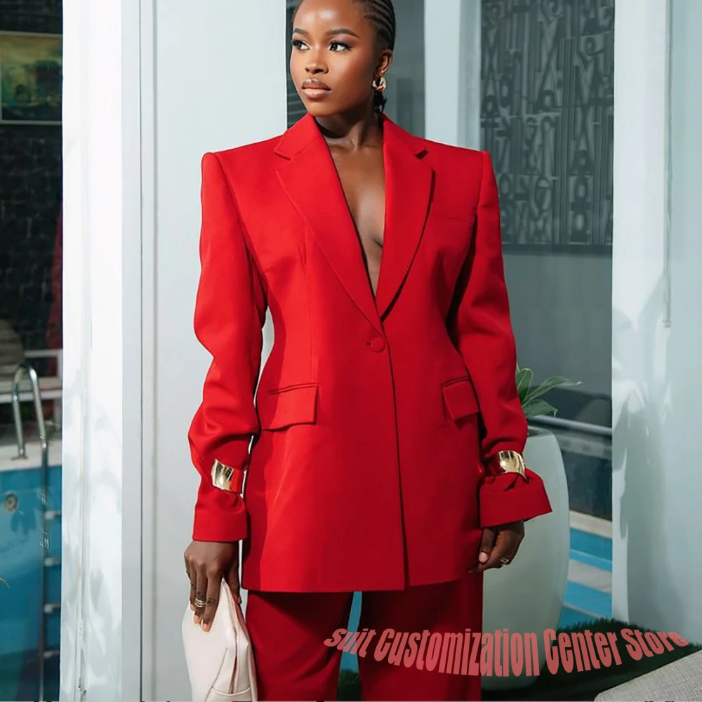 

Элегантный женский костюм, осенняя новая красная одежда, пиджак с лацканами на одной пуговице, комплекты брюк, формальная облегающая верхняя одежда для офисной вечеринки
