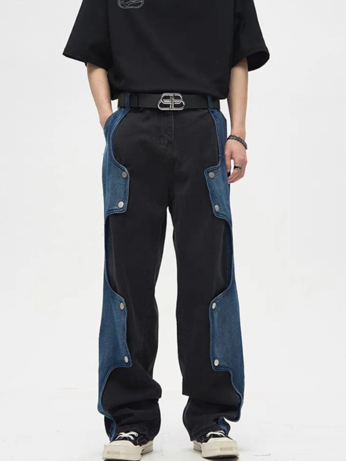 

Chic Women's Side Patchwork Denim Jeans Pant High Waist Wide Leg Baggy Pants For Woman 2025 New Casual Daily Streetwear Trousers