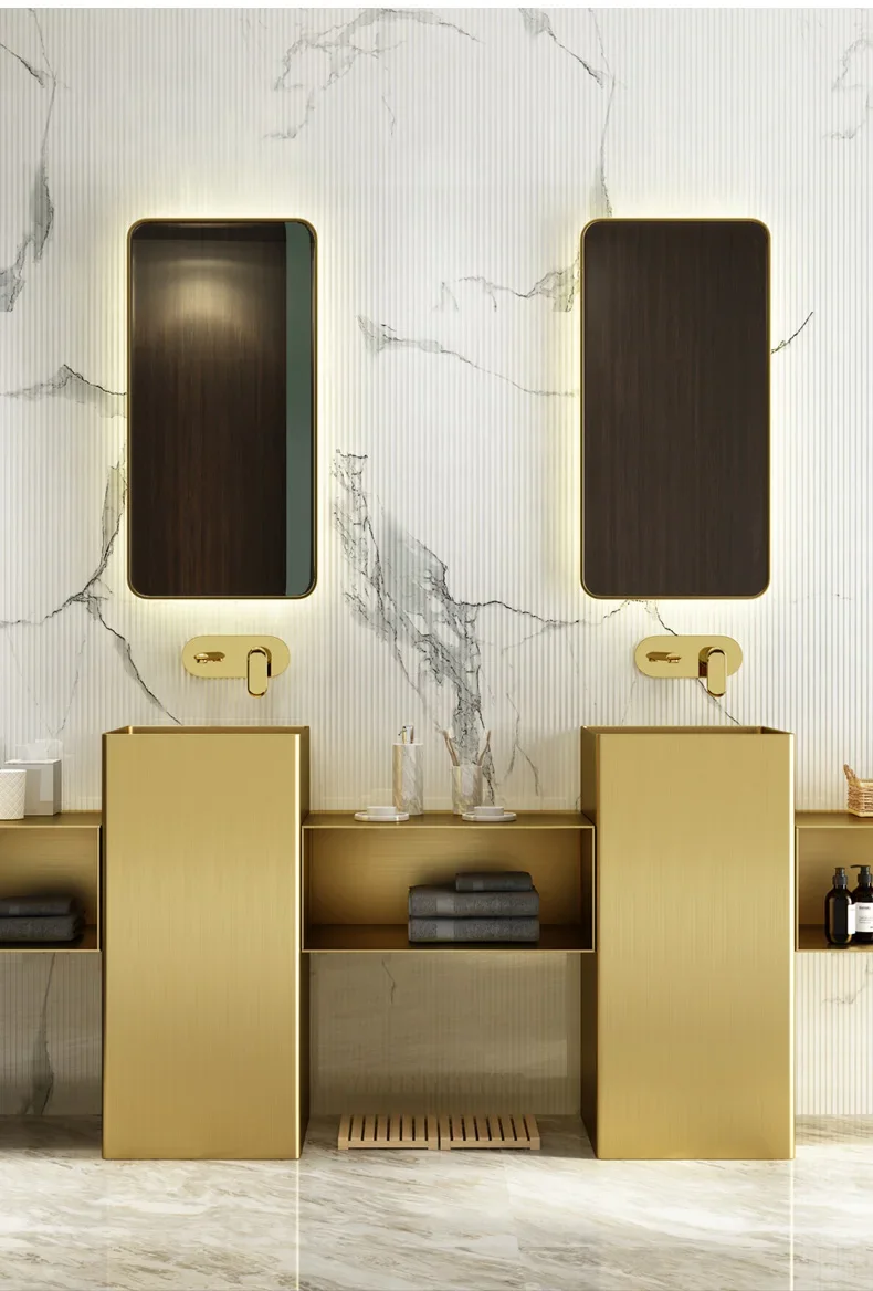 Gold stainless steel washbasin, indoor integrated floor standing basin, washbasin, and basin in between YX963TB