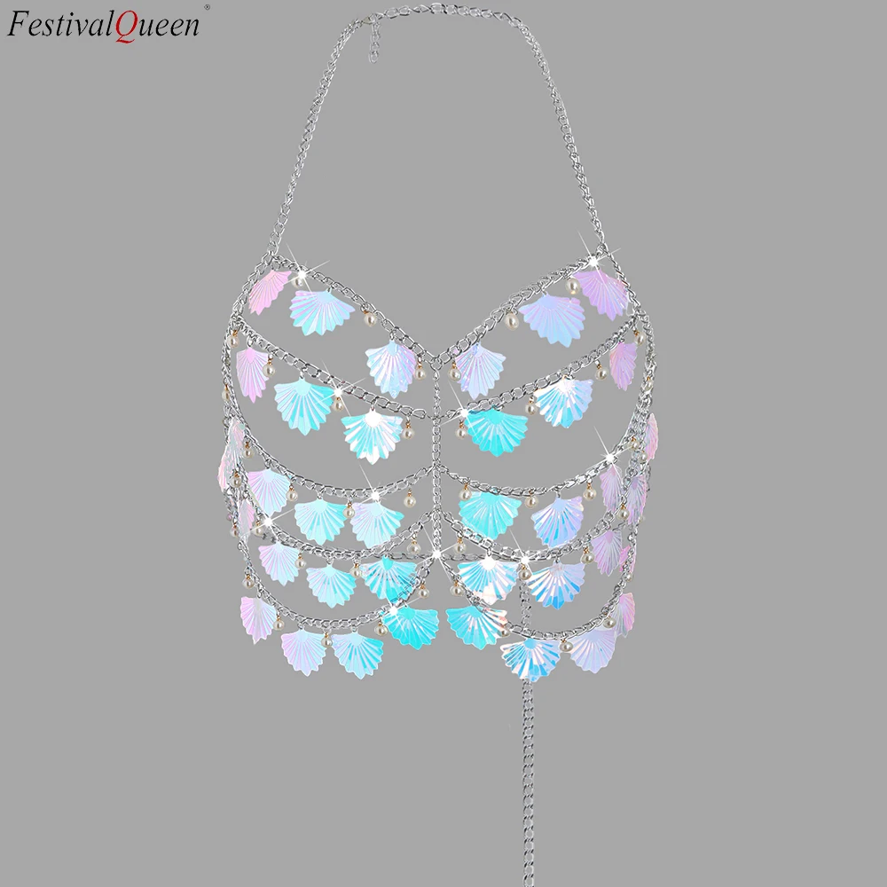 FestivalQueen Summer Beach Shell Decor Halter Top conchiglia colorata Sling