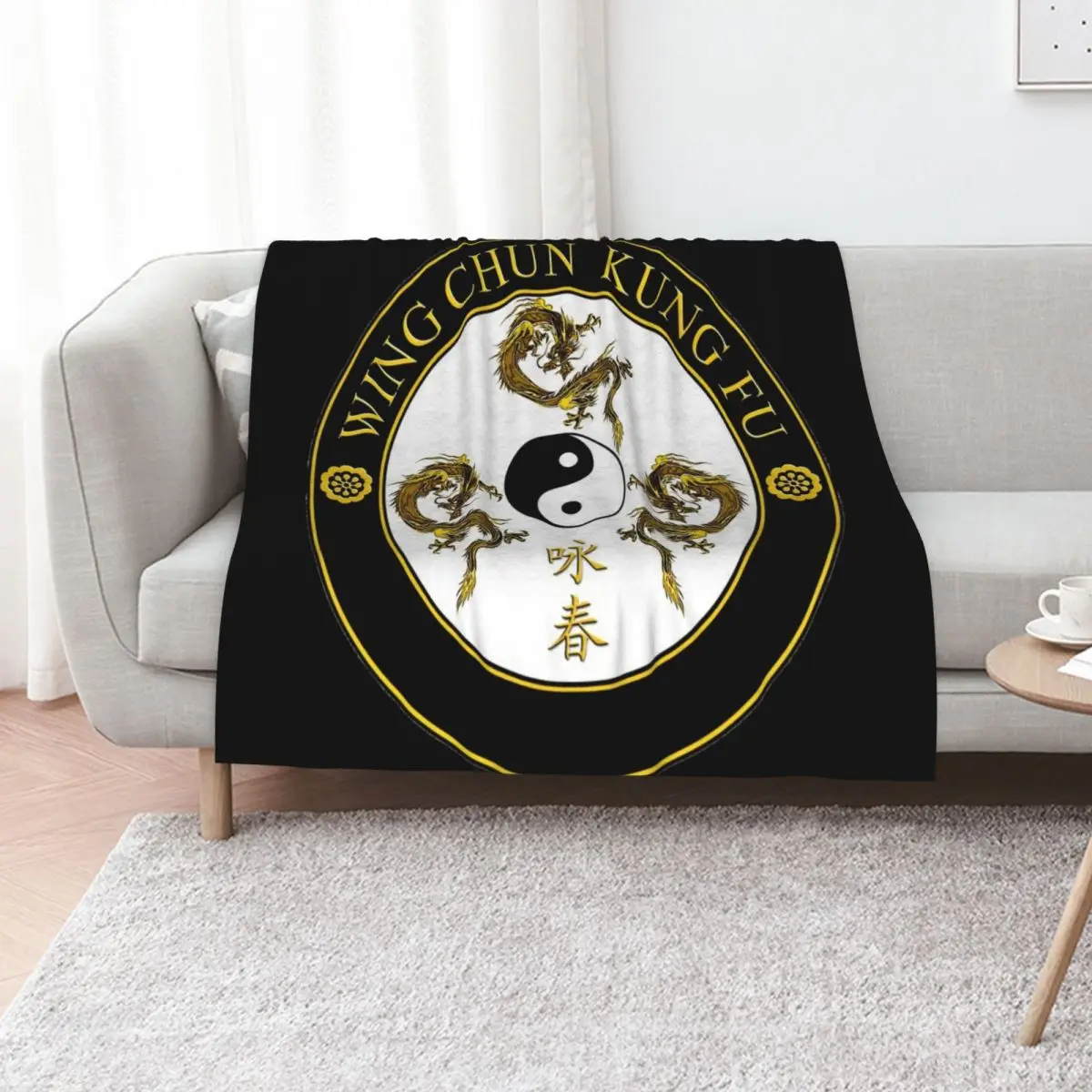 Wing Chun Kung Fu Martial arts dragon black movie design Throw Blanket Soft Breathable Blanket for Night Sleeping