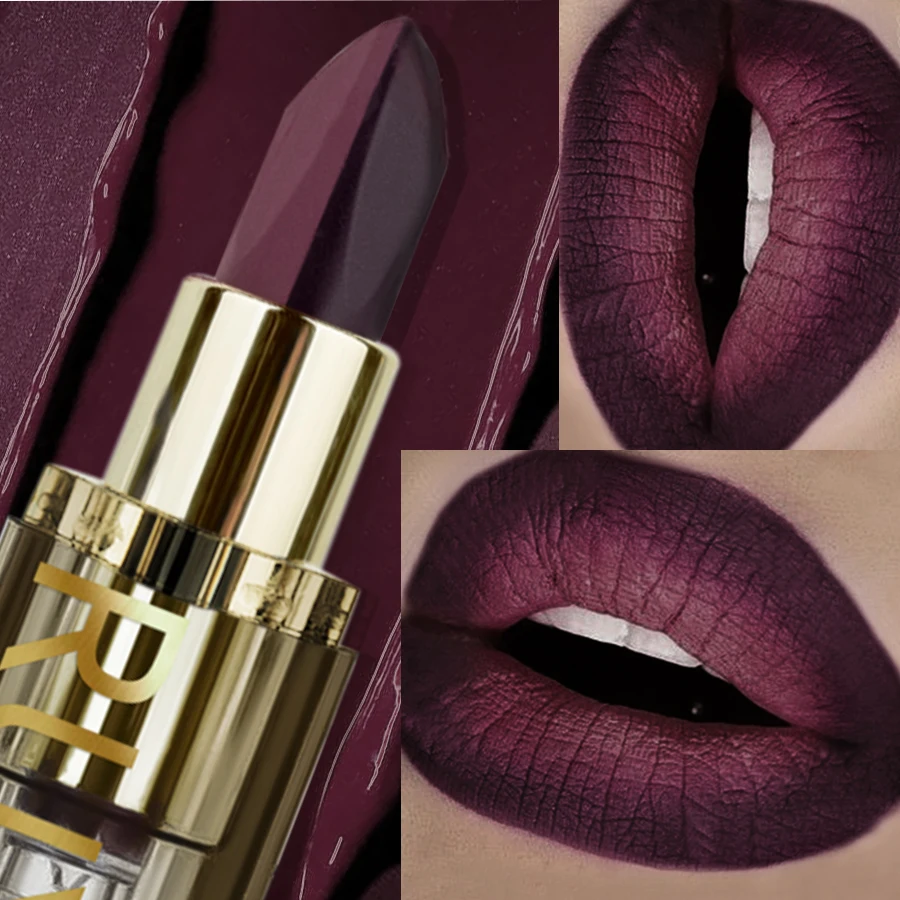 1 Stück Zweifarbiger Wasserfester Samt-Lippenstift Sexy Lila-Braune Pigmente Make-up Langanhaltende Professionelle Kosmetik für Frauen Lippen