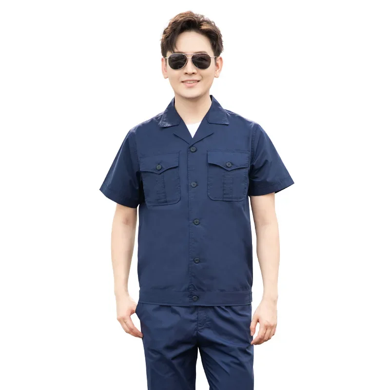 Summer Short-Sleeved Work Clothes Set Men Thin Long-Sleeved Wear-Resistant Auto Repair Shop Clothing Labor Protection Clothing