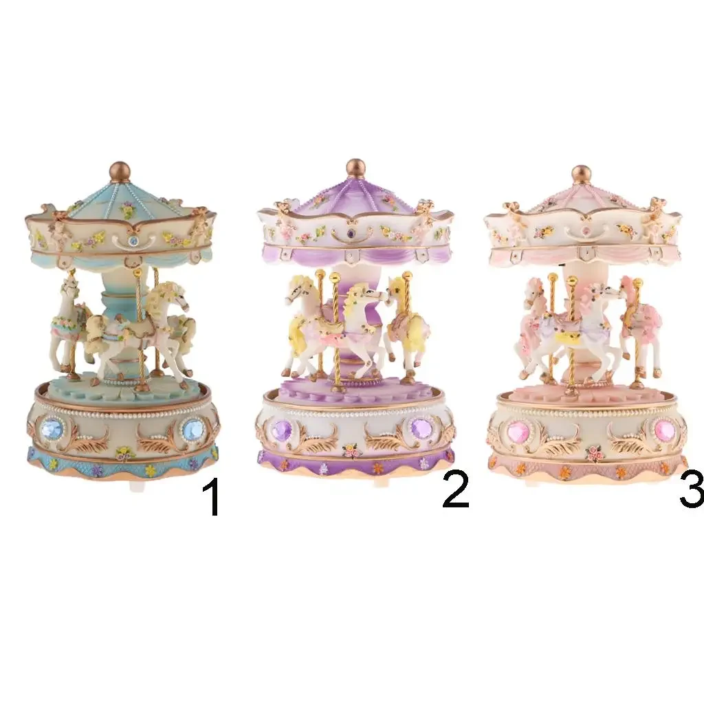 

Handcrafted Music Horse Decorative Toys Birthday Gift Anniversary Carousel Resin Collectibles Rotating Crafts Box Home