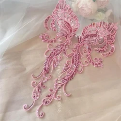 Large Front and Back Beaded Lace Applique, Pink, Shiny Opening, Tull Embroidery, DIY Wedding Dress, Children's Clothing, Sewing