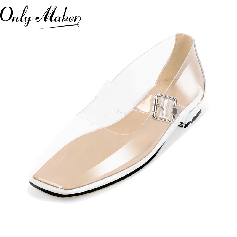 onlymaker-woman-pvc-clear-square-toe-strap-buckle-flats-fashion-daily-elegant-shoes