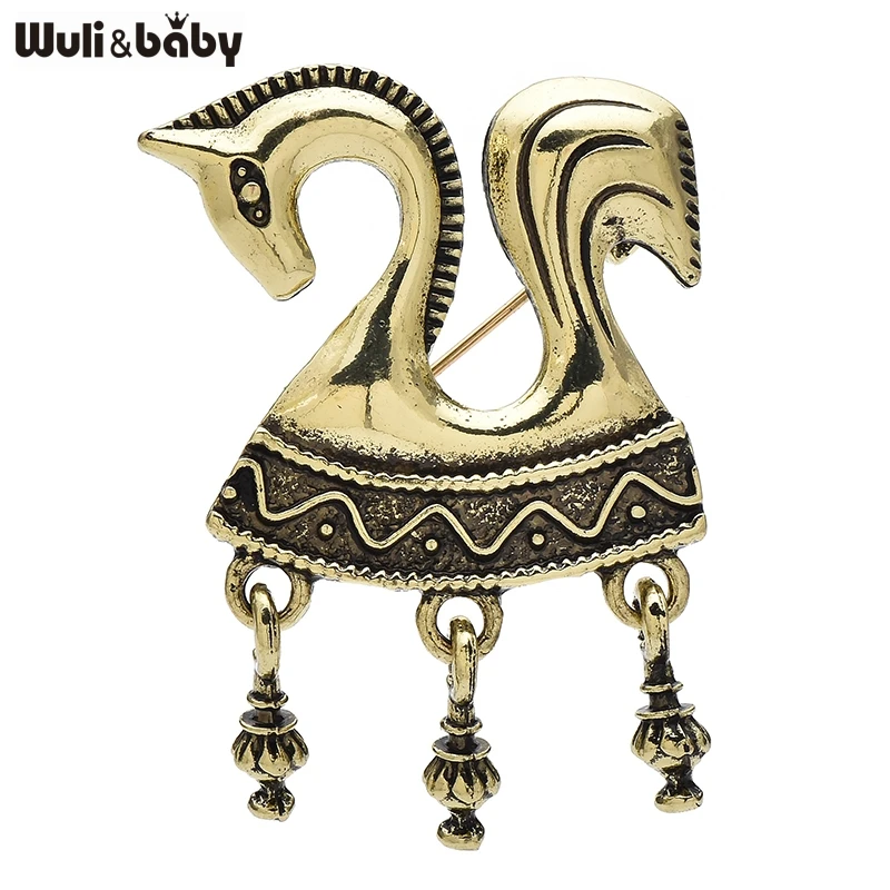 Wuli & baby vintage pingente cavalo broches 3 cores metal arte-design animal broche para roupas femininas mochila pinos presentes