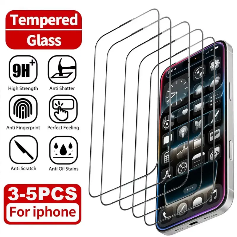 3-5 قطعة نظارات مقسى آيفون 17 برو ماكس الهواء غطاء كامل واقيات الشاشة آيفون 11 12 13 14 15 16 برو ماكس زائد 16e