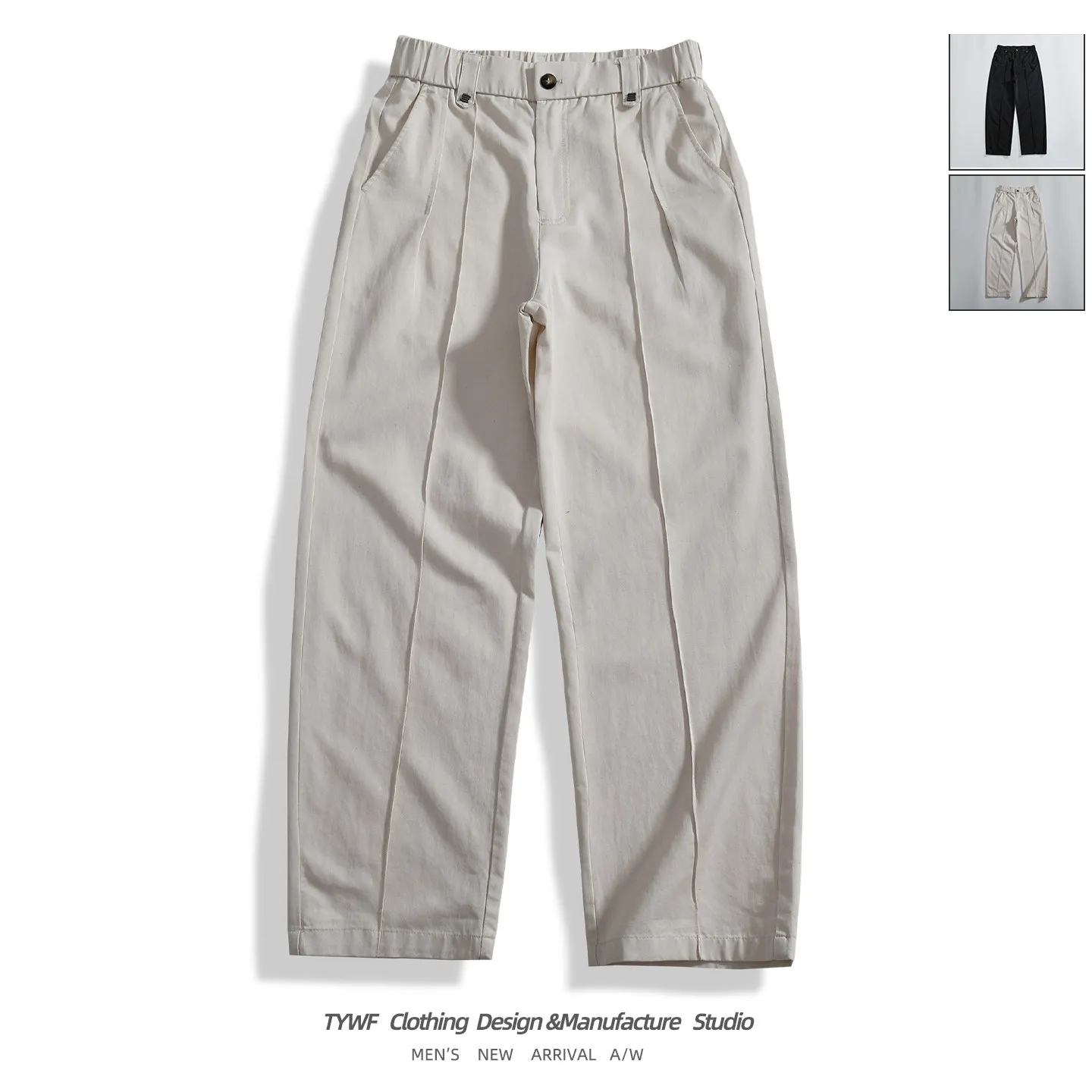 Autumn New American Retro Comfortable Solid Color Folded Pleats Elastic Waist Casual Pants Men's Fashion Multi-pocket Trousers
