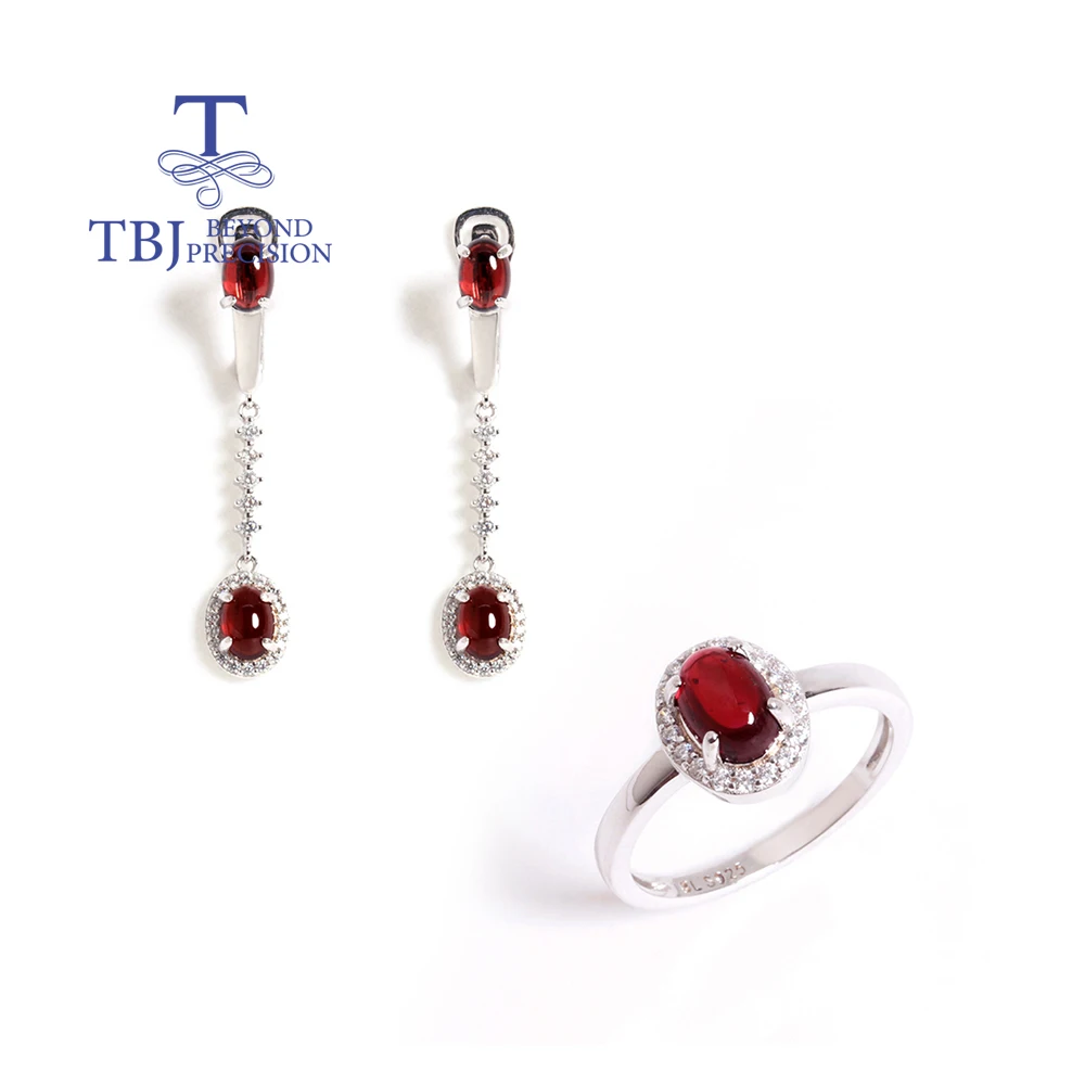 Fashion January Birthstone Natural Red Garnet Ring Earring Jewelry Set 925 sterling silver birthday gift for ladies and girls