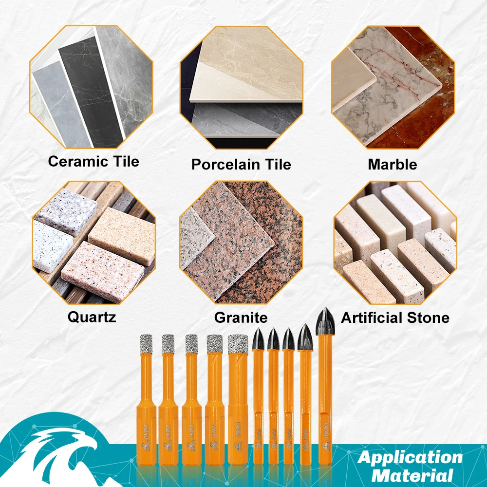 EXFEIN Juego de brocas de diamante, vástago triangular para azulejos, mármol, cerámica, granito, kit de taladro de sierra perforadora, 10 Uds.