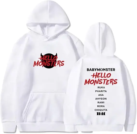 Babymonster هوديس Hello Monsters World Tour Merch Pullovers Cosplay للجنسين أزياء طويلة الأكمام بلوزات #2