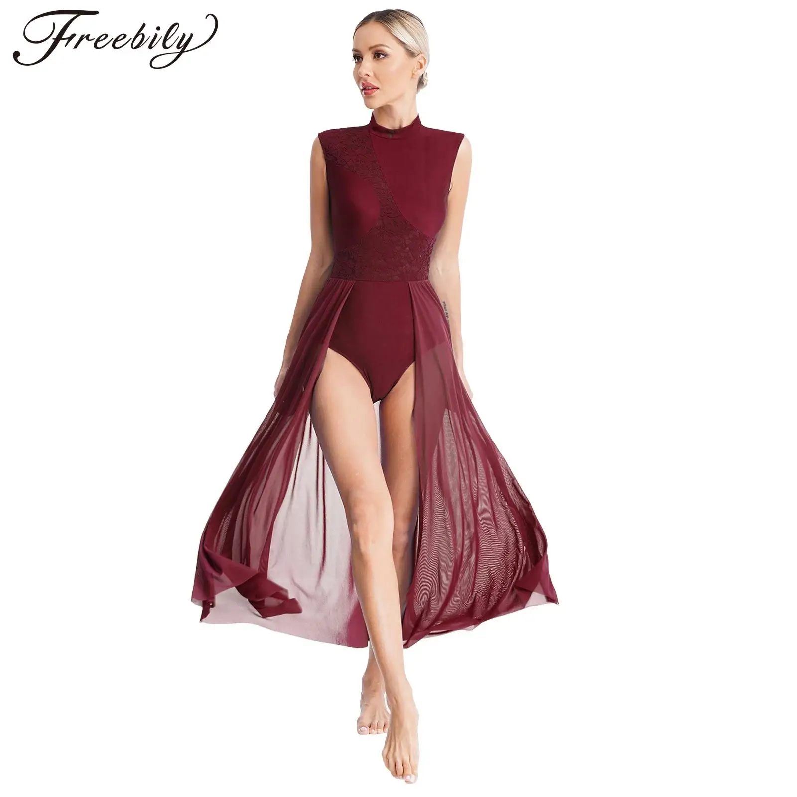 

Women Ballet Dress Modern Lyrical Dance Costume Sleeveless Lace Rhythmic Gymnastics Leotard Dancewear for Figure Skating Dress