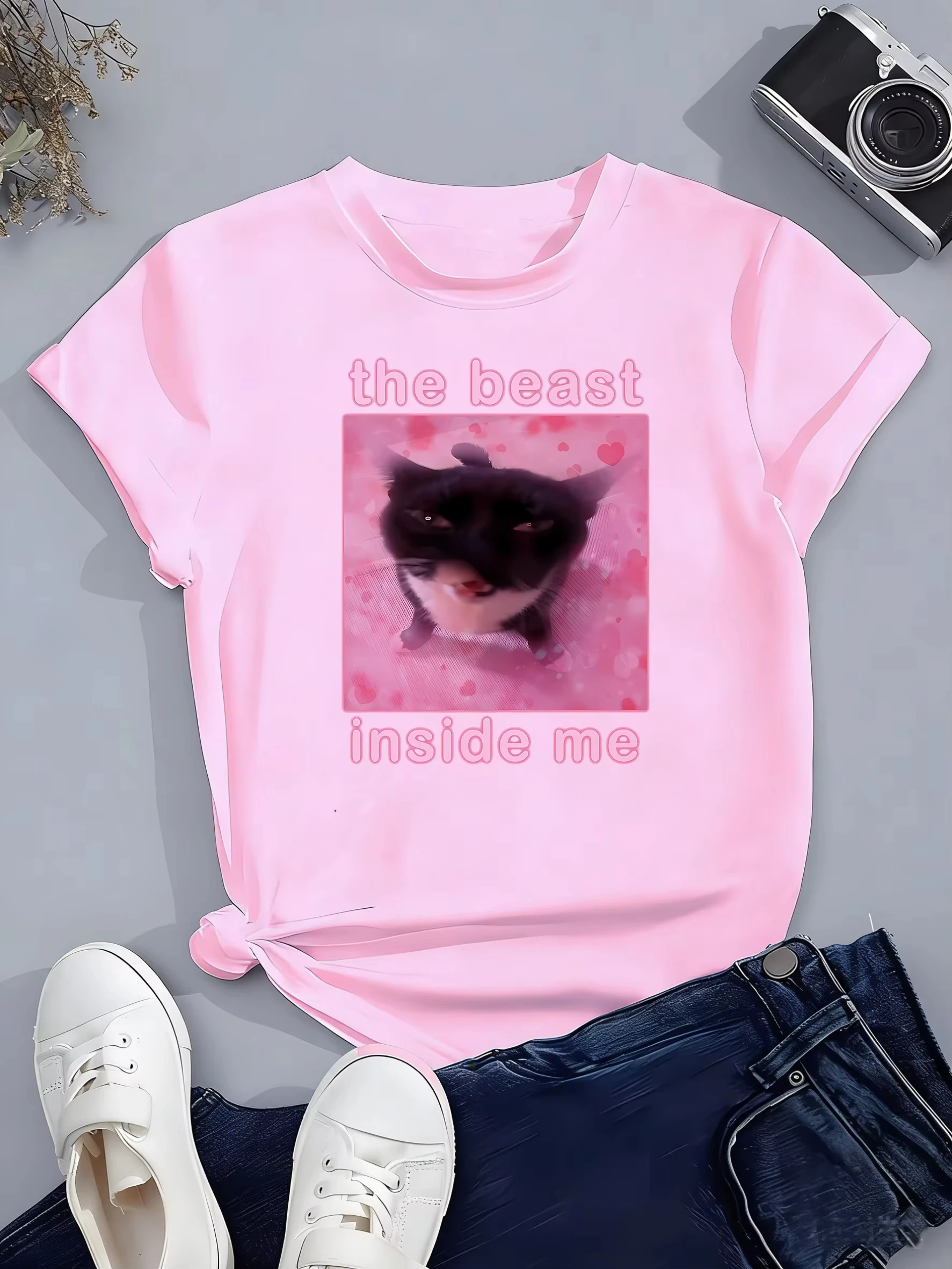 The Beast Inside Me Cat Meme Print T Shirts Cartoon women men T-shirt Boys Girls Summer Spring Casual Top Tee