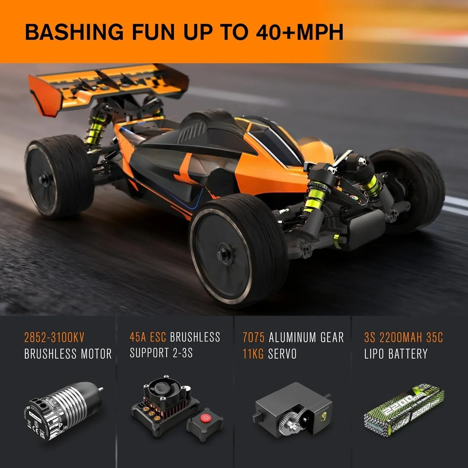 

1:10 Brushless RC Cars for Adults, 40+ mph Top Speed, 4X4 Off-Road Buggy, RTR Oil Filled Shocks Remote Control Racing Car