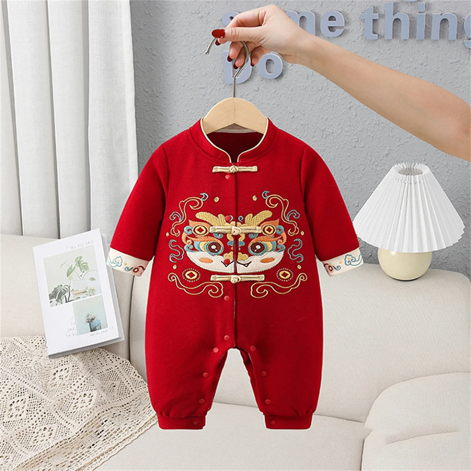 Jumpsuits Chinese Style Baby Boy Girls Cloth Full Moon One Hundred Day Clothes Outfit Long Sleeve Rompers New Years Festival Red