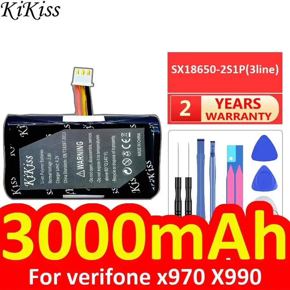 High Compatibility Card Reader Battery SX18650-2S1P 3line For Verifone x970 X990 Reliable Replacement 3000mAh