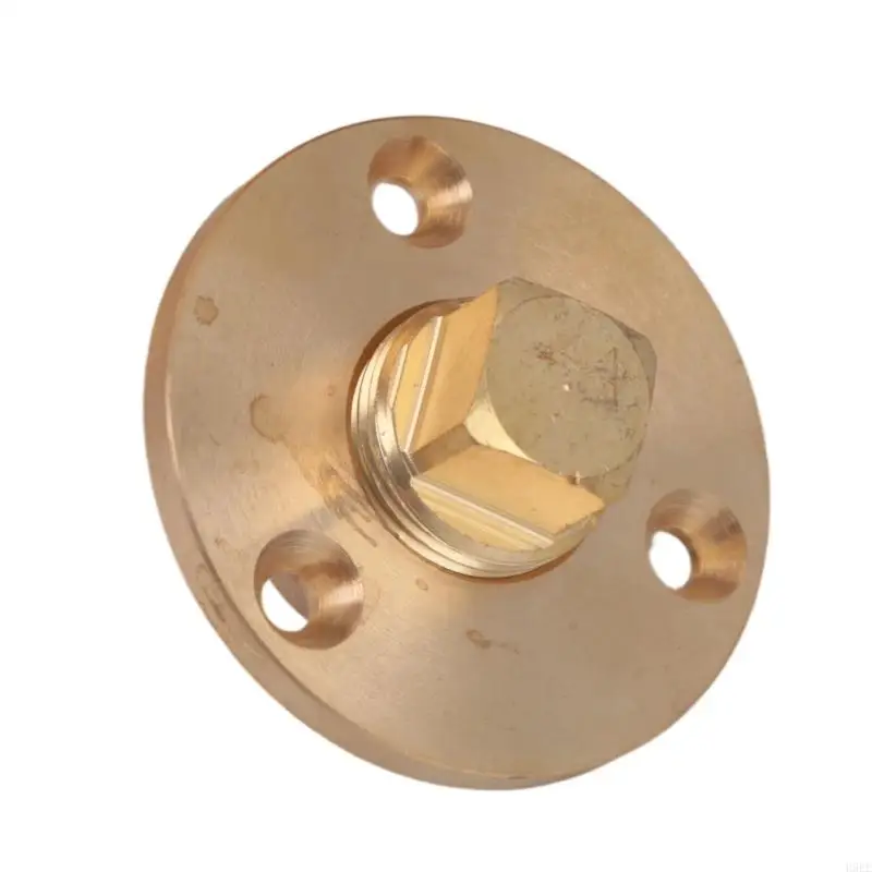 Brass Threaded Marine Drain Plug Fitting With Round 3-Hole Flange and Head Closure for Matching Boat Drain Openings and H9EE