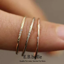 E.B.belle 2024 New Minimalist 316L Stainless Steel 18k Gold Plated One Two Three AAA Zircon Paved Gold Rings for Women