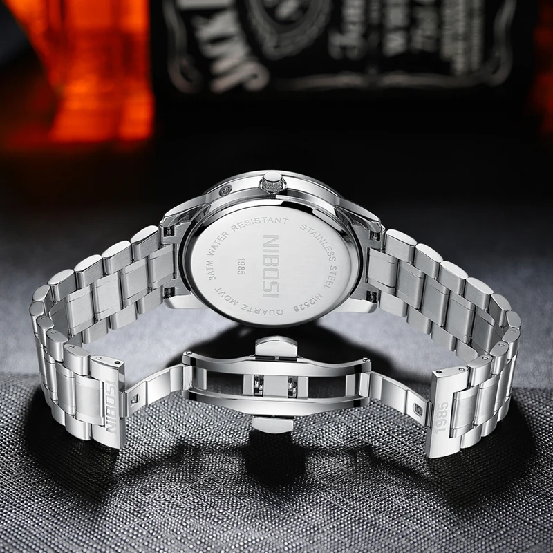 Imagem -02 - Nibosi-relógio de Quartzo Personalizado Masculino Marca de Topo Luminoso Impermeável Aço Inoxidável Moda Novo 2023