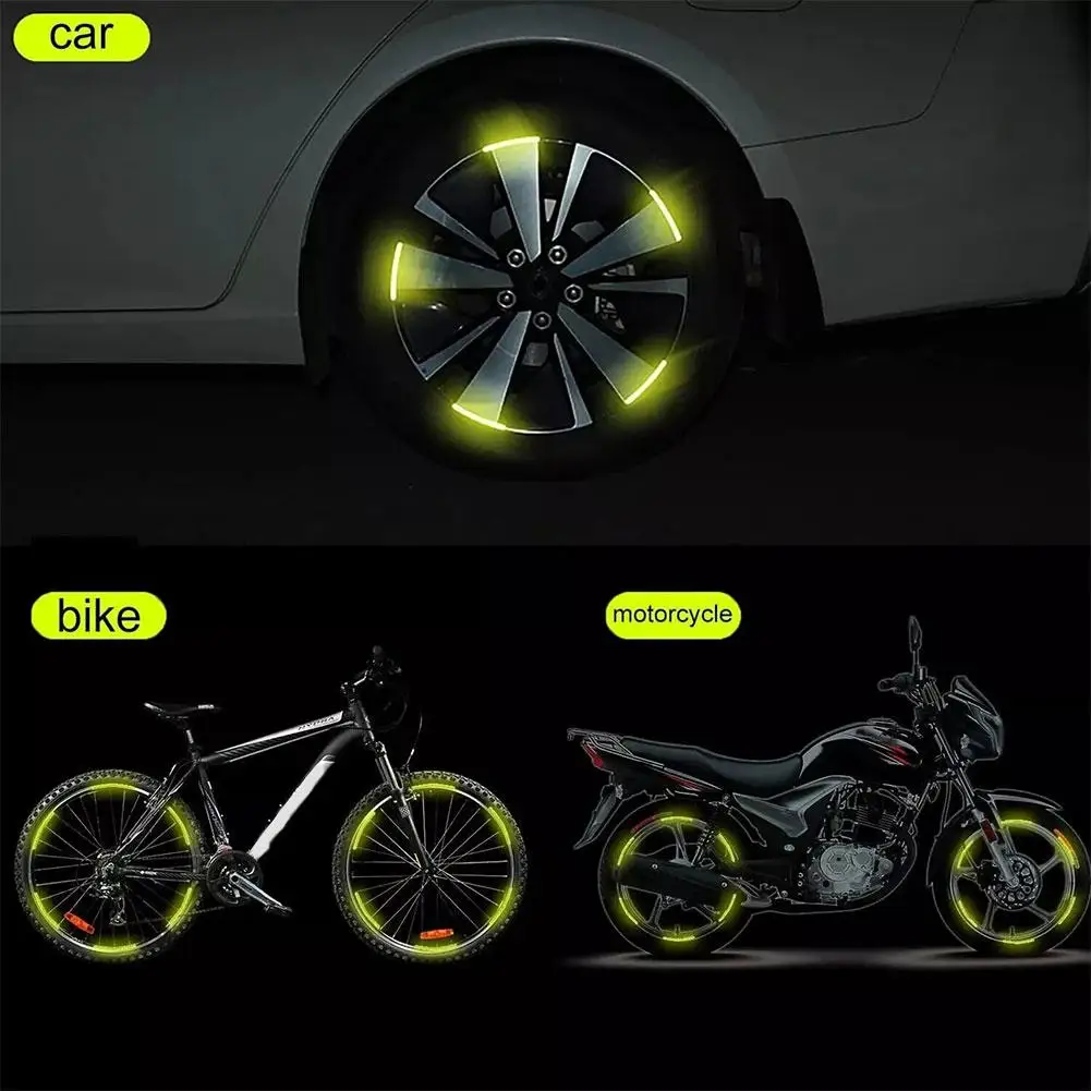 Car Tire Rim Reflective Sticker Night Safety Warning Hub Auto Bike Wheel Motorcycle Strip Decals Reflector 20Pcs Stickers A9E8