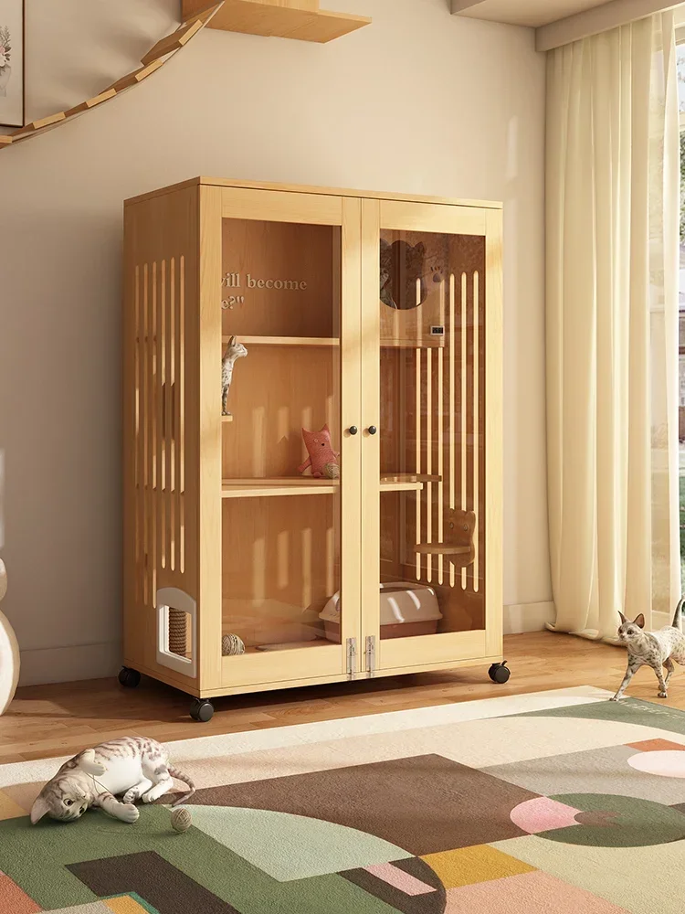 

Cat Villa Household Solid Wood Cage with Large Free Space Two story House House House Breeding Cabinet N