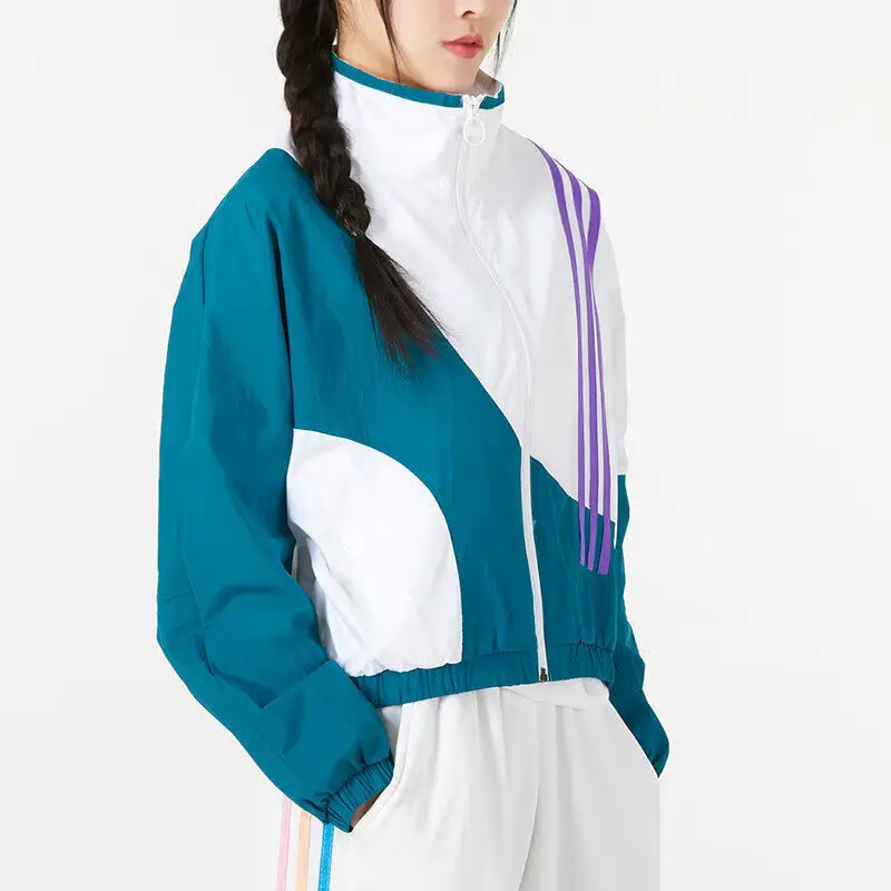 

Adidas NEO Line Stylish Color Block Windbreaker Stand Collar Brand Stripes Detail For Urban Campus And Sports