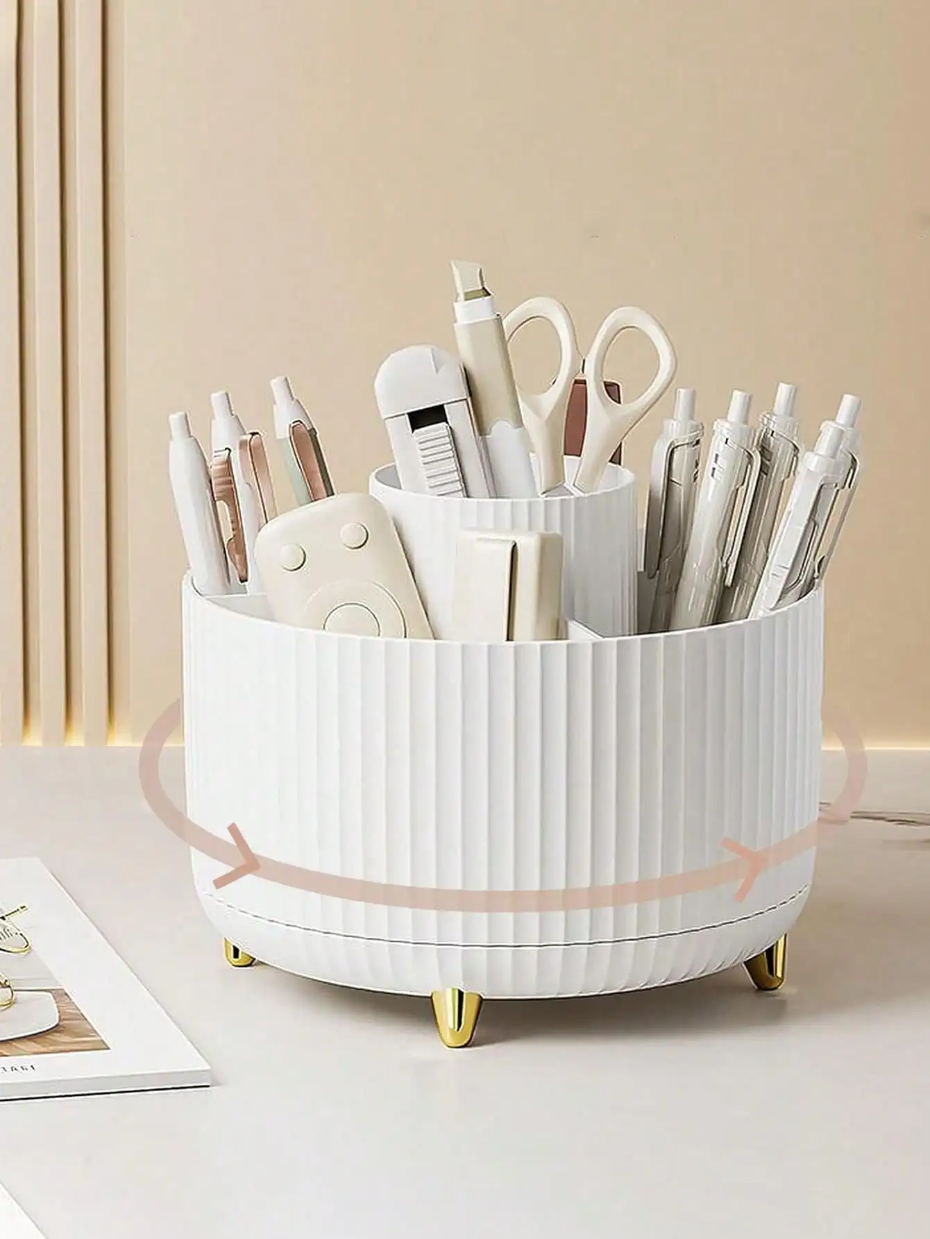 

Minimalist Rotating Pen Holder For Desk Organizer Smooth Rotating Storage Box For Work From Home Productivity Ergonomic 5-Compartment Large-Capacity Desktop Pencil Cup Modern Aesthetic Stationery Rack Minimalist Office Desk Accessories