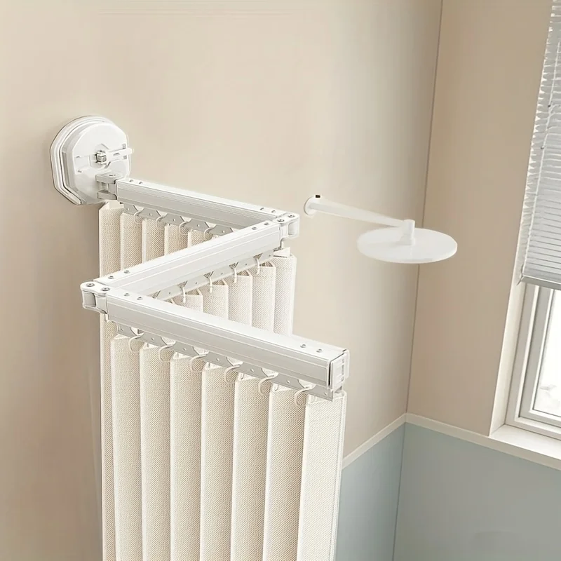 

1pc High Quality Foldable Shower Curtain with Hooks and Ties - L/U Shape Design, Stripe Pattern, Durable Fabric, Suitable