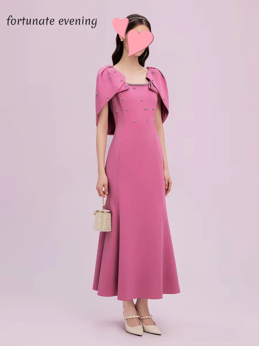 

Fortunate Evening Elegant Vintage Sweet Pink Mermaid Crystal Beads New Customized Formal Occasion Prom Dress Evening Party Gowns