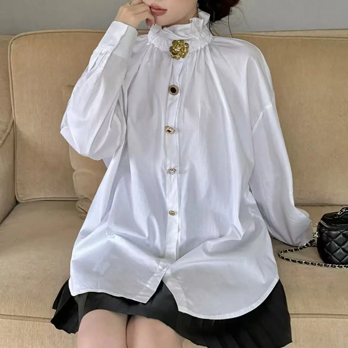 2026 Primavera Autunno Camicette di cotone Camicie per la tendenza delle donne Dolce camicia carina Top Blusas Office Lady Camicetta Top Abbigliamento donna