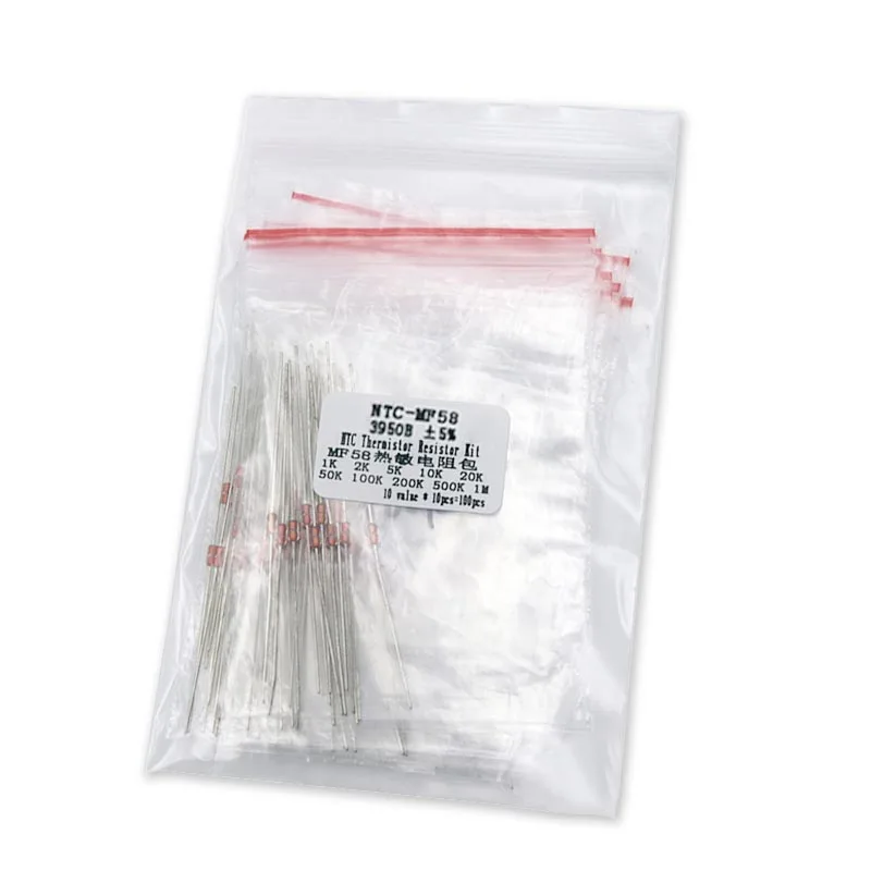 10Value*10=100pcs NTC MF58 Thermal Resistor 1K 2K 5K 10K 20K 50K 100K 200K 500K 1M 5% 3950B Ohm Thermistor Sensor