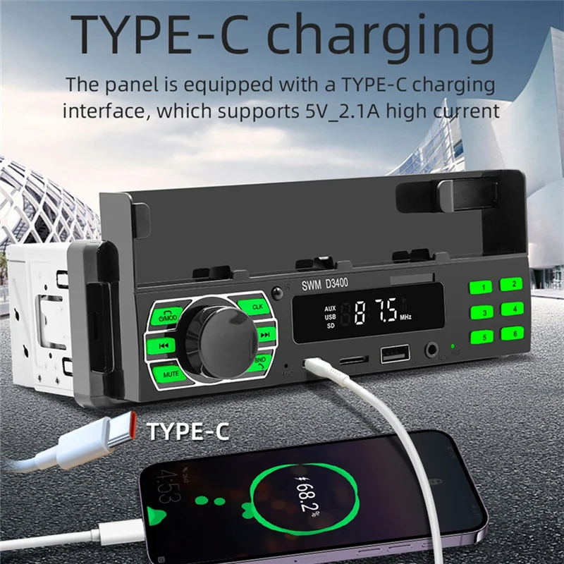 Car Radio Bluetooth 1 Din MP3 Player Handsfree A2DP Type C USB TF AUX Phone Holder Audio System Head Unit image 3