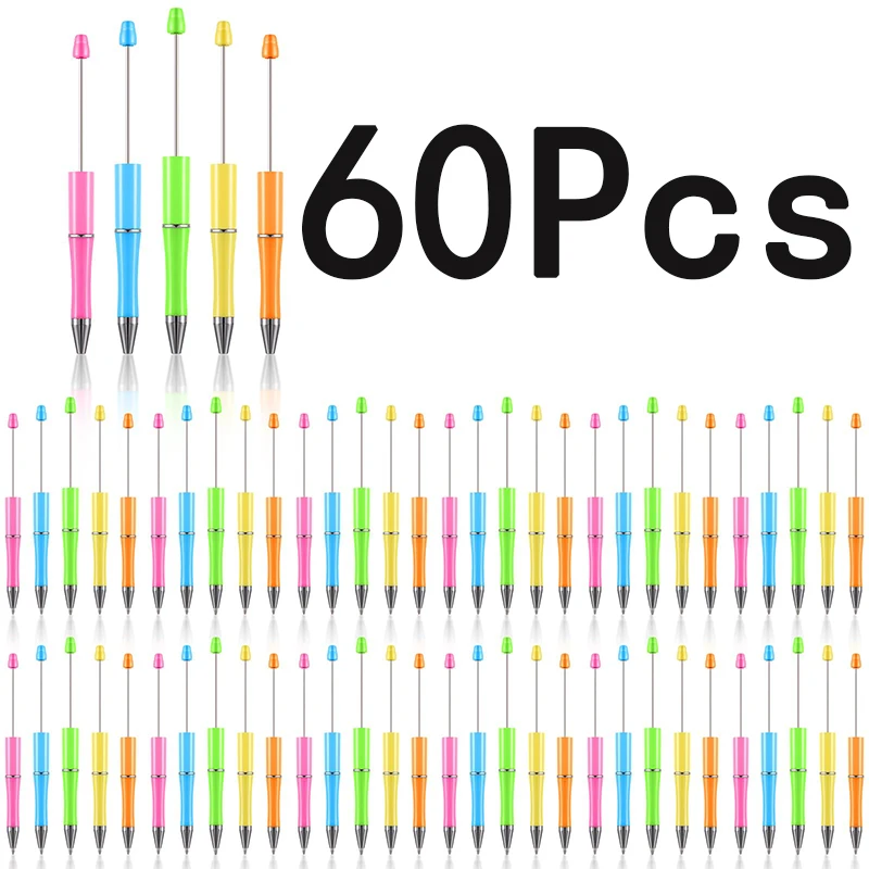 Пластиковые Бусины, шариковые ручки, 60 шт., искусственные бусины, ручки для школы, самостоятельного изготовления, офиса
